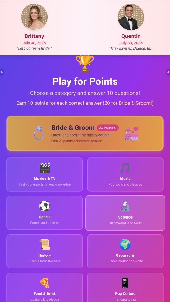 Play for Points - Trivia Categories